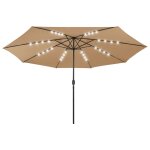Vidaxl parasol d'extrieur avec led et mt en mtal 400 cm taupe
