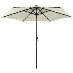 Vidaxl parasol avec led et mat en aluminium 270 cm blanc sable