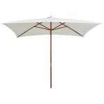 Vidaxl parasol avec poteau en bois 200 x 300 cm blanc crme