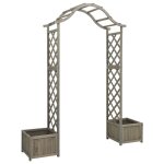 Pergola de jardin avec bac a plantes & treillis gris bois de sapin massif