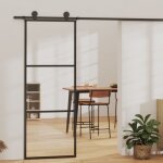 Vidaxl porte coulissante 3 panneaux verre esg et aluminium 76x205 cm noir