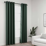 Vidaxl rideaux occultants aspect lin avec ?illets 2 pcs vert 140x225cm