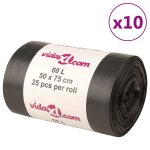 Vidaxl sacs poubelles 250 pcs noir 60 l