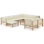 Vidaxl salon de jardin 10 pcs avec coussins blanc crme bambou