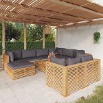Vidaxl salon de jardin 10 pcs avec coussins bois de teck solide
