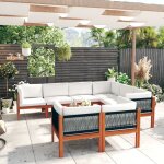 Vidaxl salon de jardin 10 pcs avec coussins cr�me bois d'acacia solide