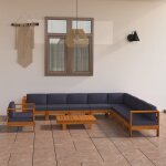 Vidaxl salon de jardin 10 pcs avec coussins gris fonc bois d'acacia