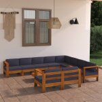 Vidaxl salon de jardin 10 pcs avec coussins gris fonc bois d'acacia