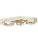 Vidaxl salon de jardin 11 pcs avec coussins blanc crme bambou