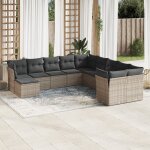 Vidaxl salon de jardin 11 pcs avec coussins gris rsine tresse