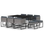 Vidaxl salon de jardin 11 pcs avec coussins rsine tresse gris