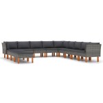 Vidaxl salon de jardin 12 pcs avec coussins rsine tresse gris