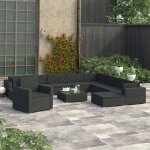 Vidaxl salon de jardin 12 pcs avec coussins r�sine tress�e noir