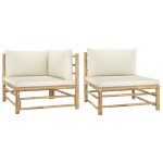 Vidaxl salon de jardin 2 pcs avec coussins blanc crme bambou