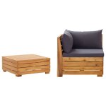 Vidaxl salon de jardin 2 pcs avec coussins bois d'acacia solide