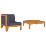 Vidaxl salon de jardin 2 pcs avec coussins bois d'acacia solide