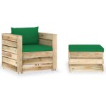 Vidaxl salon de jardin 2 pcs avec coussins bois impr�gn� de vert