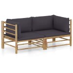 Vidaxl salon de jardin 2 pcs avec coussins gris fonc� bambou