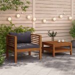 Vidaxl salon de jardin 2 pcs avec coussins gris fonc� bois d'acacia