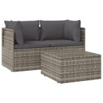 Vidaxl salon de jardin 3 pcs avec coussins gris r�sine tress�e