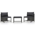 Vidaxl salon de jardin 3 pcs avec coussins gris rsine tresse