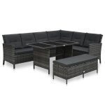 Vidaxl salon de jardin 3 pcs avec coussins r�sine tress�e gris
