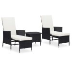 Vidaxl salon de jardin 3 pcs avec coussins r�sine tress�e noir