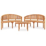 Vidaxl salon de jardin 3 pcs en forme de banane bois de teck solide