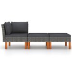 Vidaxl salon de jardin 3pcs rsine tresse et bois d'eucalyptus massif