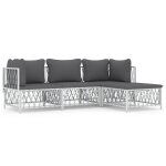Vidaxl salon de jardin 4 pcs avec coussins blanc acier