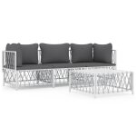Vidaxl salon de jardin 4 pcs avec coussins blanc acier Vidaxl salon de jardin 4 pcs avec coussins blanc acier