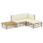 Vidaxl salon de jardin 4 pcs avec coussins blanc crme bambou