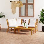 Vidaxl salon de jardin 4 pcs avec coussin crme bois d'acacia solide