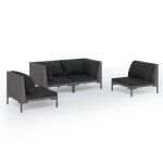 Vidaxl salon de jardin 4 pcs avec coussins rsine tresse gris fonc