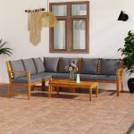 Salon de jardin 5 pi�ces en bois d'acacia massif avec coussins et table basse