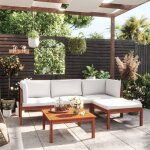 Vidaxl salon de jardin 5 pcs avec coussins cr�me bois d'acacia solide