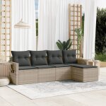 Vidaxl salon de jardin 5 pcs avec coussins gris clair rsine tresse
