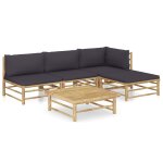 Vidaxl salon de jardin 5 pcs avec coussins gris fonc bambou