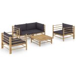 Vidaxl salon de jardin 5 pcs avec coussins gris fonc� bambou