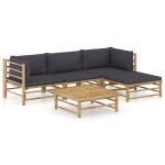 Vidaxl salon de jardin 5 pcs avec coussins gris fonc bambou