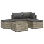Vidaxl salon de jardin 5 pcs avec coussins gris rsine tresse