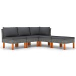 Vidaxl salon de jardin 5 pcs avec coussins rsine tresse gris