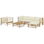 Vidaxl salon de jardin 6 pcs avec coussins blanc cr�me bambou