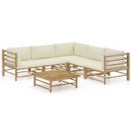 Vidaxl salon de jardin 6 pcs avec coussins blanc crme bambou