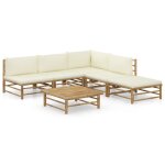 Vidaxl salon de jardin 6 pcs avec coussins blanc crme bambou