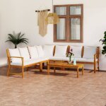 Vidaxl salon de jardin 6 pcs avec coussin cr�me bois d'acacia solide