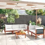 Vidaxl salon de jardin 6 pcs avec coussins cr�me bois d'acacia solide