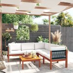 Vidaxl salon de jardin 6 pcs avec coussins cr�me bois d'acacia solide