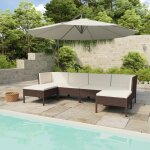 Vidaxl salon de jardin 6 pcs avec coussins r�sine tress�e marron