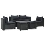 Vidaxl salon de jardin 6 pcs avec coussins rsine tresse noir
